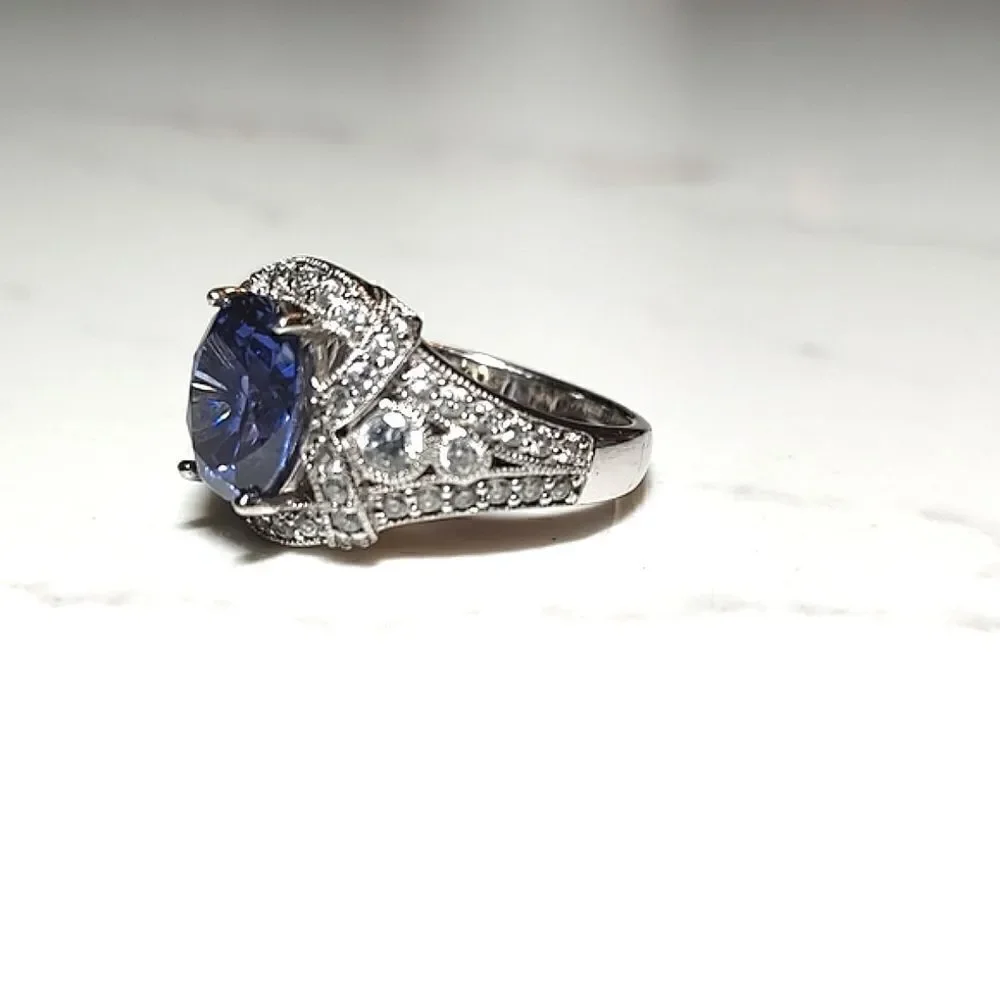 925 Silver Cubic Zirconia Amethyst Ring Stamped
